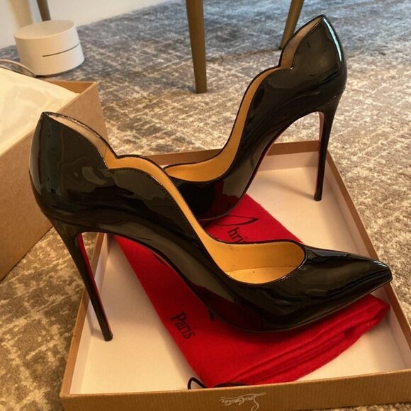Christian Louboutin Shoes - Christian Louboutin Hot Chick Scallop Pointed Toe Pump Black Patent
